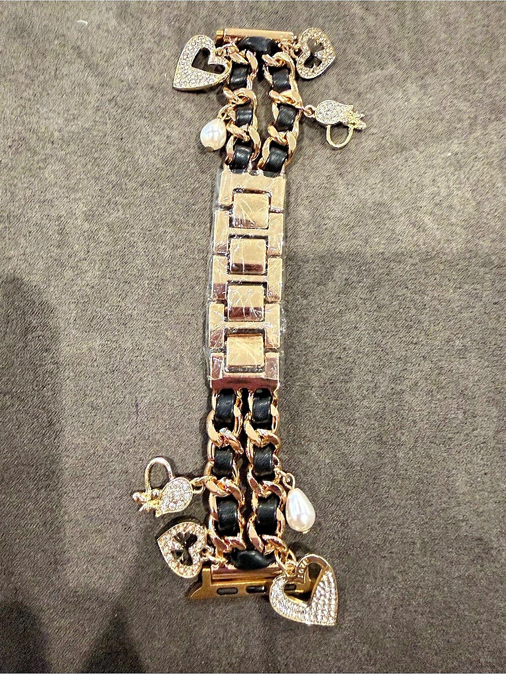 Apple Watch band Charm Link Bracelet in Gold & Black 38-49mm
